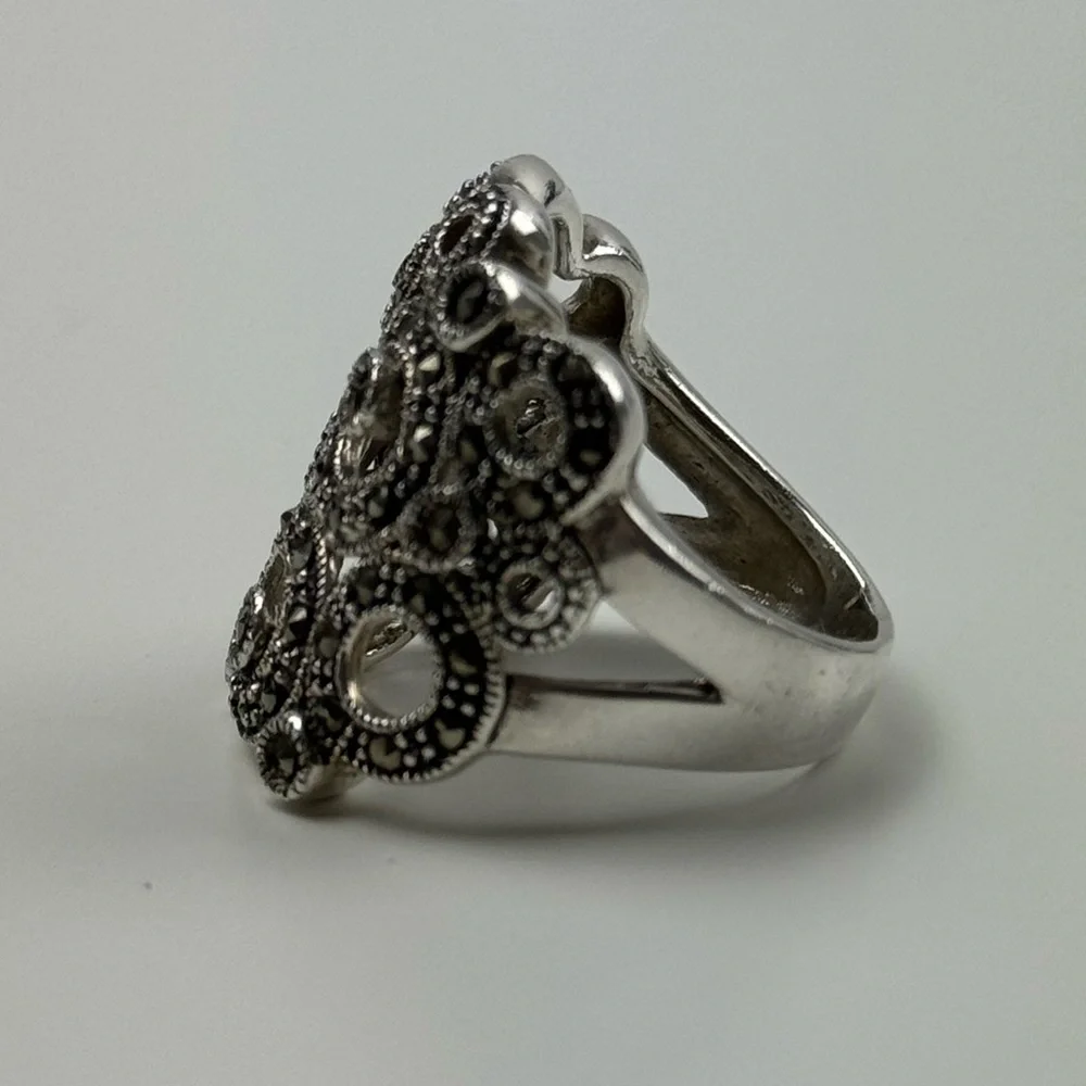 MARCASITE CIRCLES RING Wide Band CZ Stones 925‎ STERLING SILVER Size 6.75